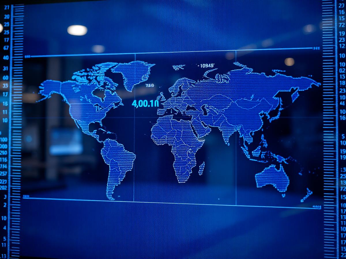Painel digital com mapa-múndi representando operações cambiais globais